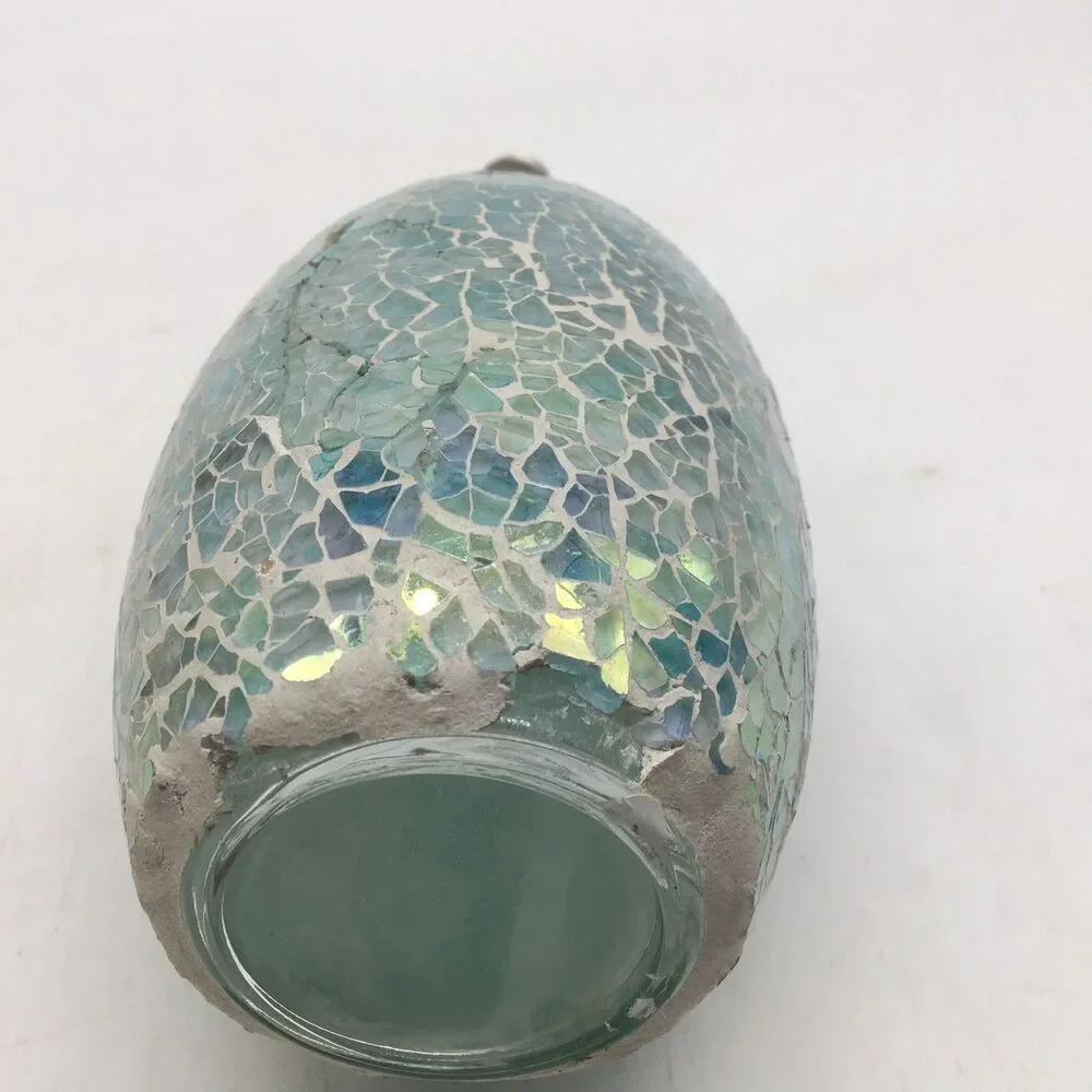 Blue Green Mosaic Glass Silver Tone 8” Soap Lotion Dispenser Never Used READ